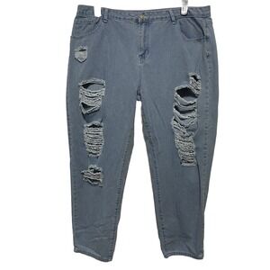 Aceshin Women's Distressed Blue Jeans Plus Size 3XL High Rise